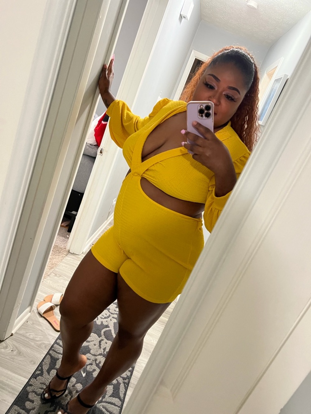 Yellow Cutout Women's Shorts Romper